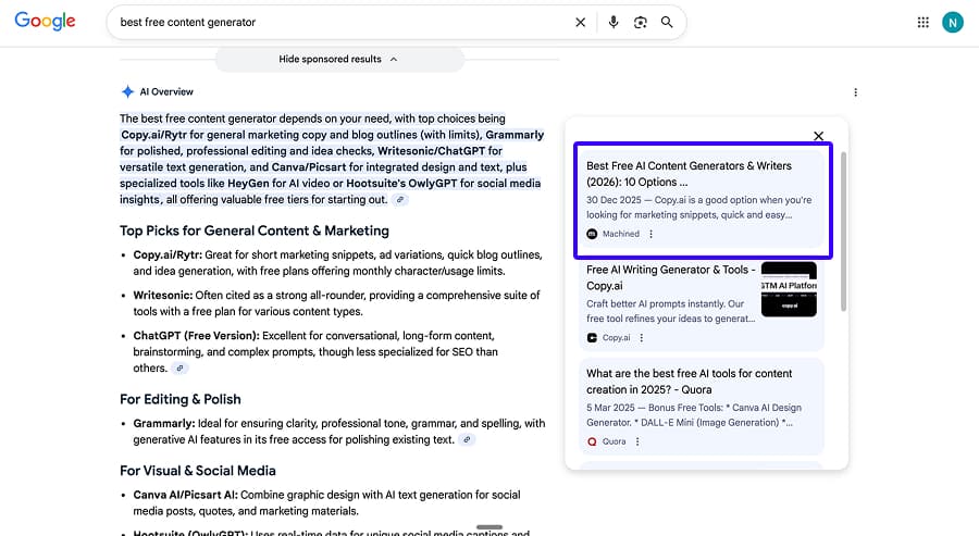 Ranking in AI search results