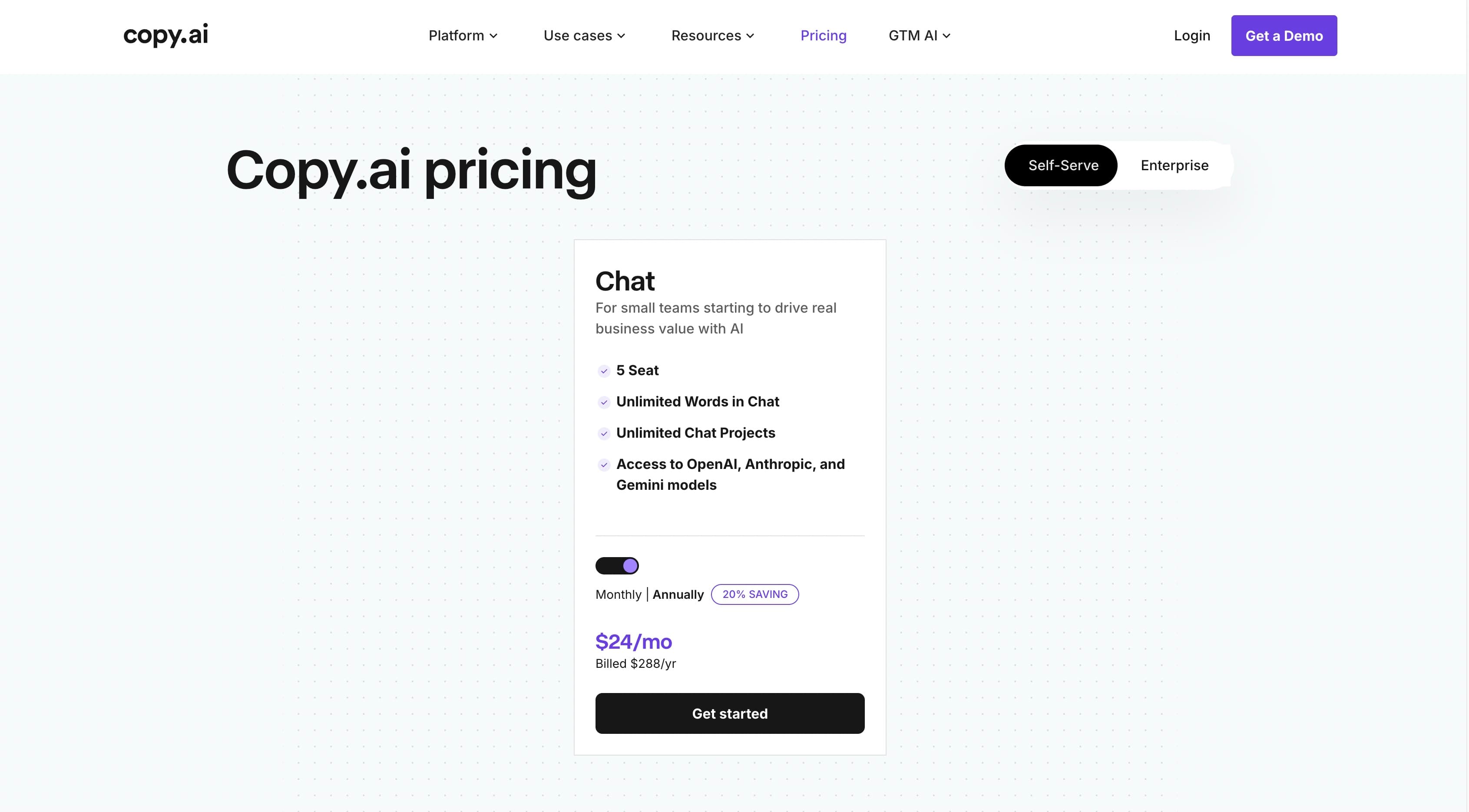 Copy AI pricing plan
