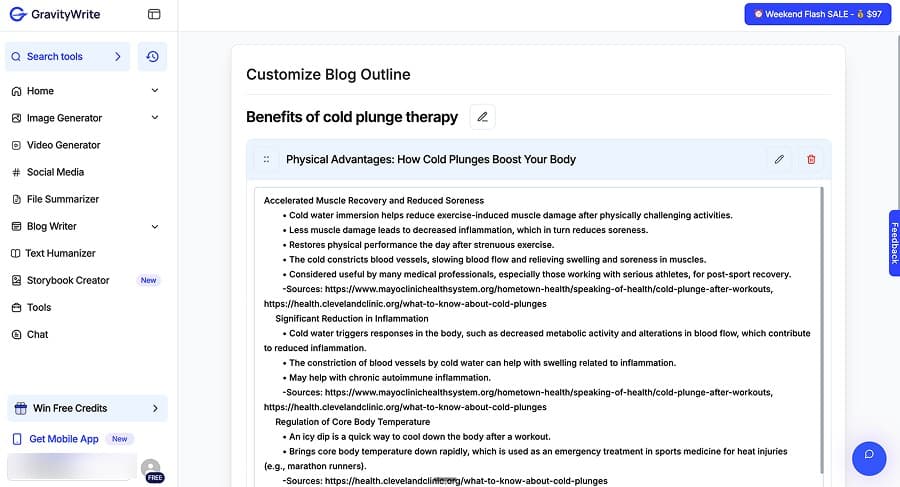 GravityWrite outline editor