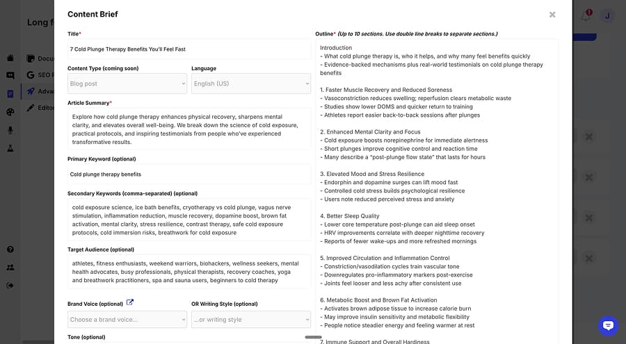Even for one of the simpler tools, the content brief was quite comprehensive