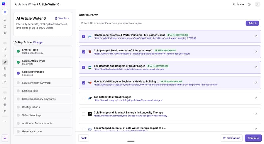 The research feature pulled relevant citations and presented them alongside practical recommendations