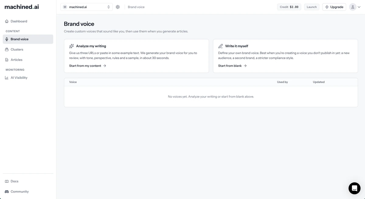 Brand voice page