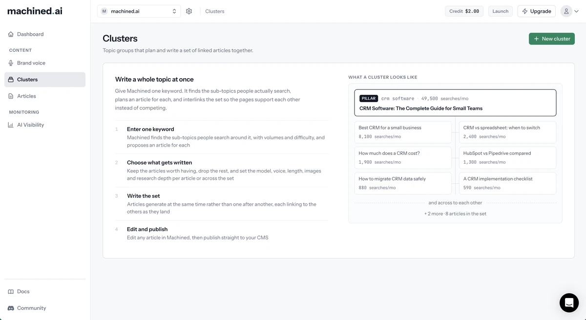 Clusters page with the New cluster button in the top right