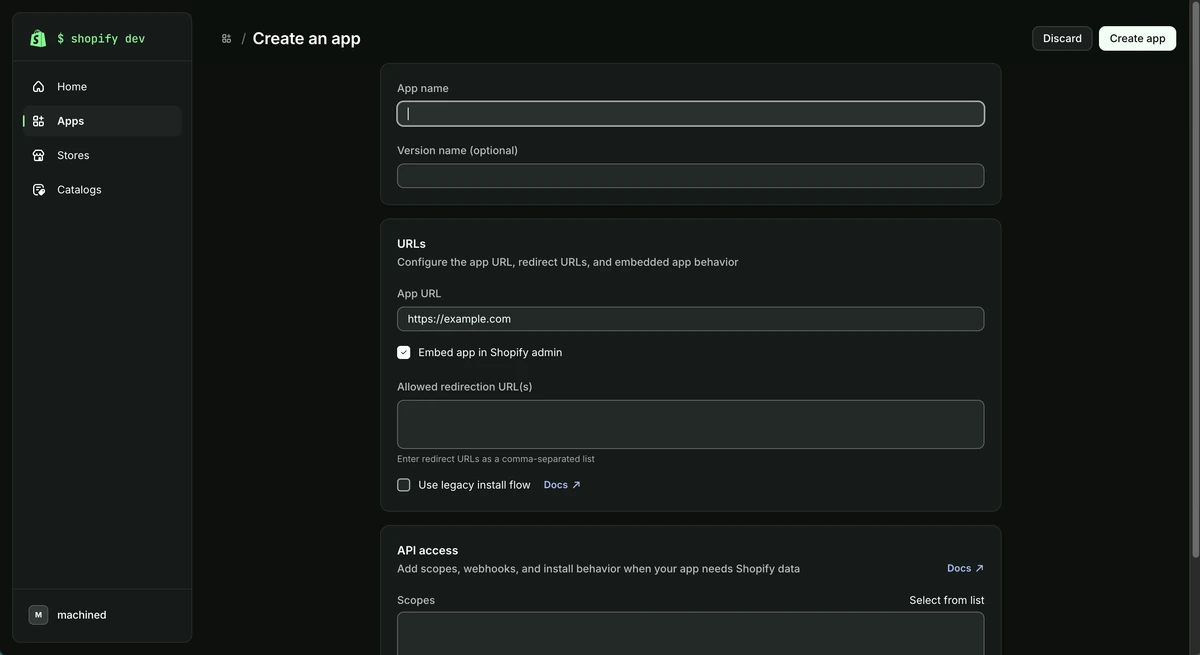 The Create an app form with the App name field selected