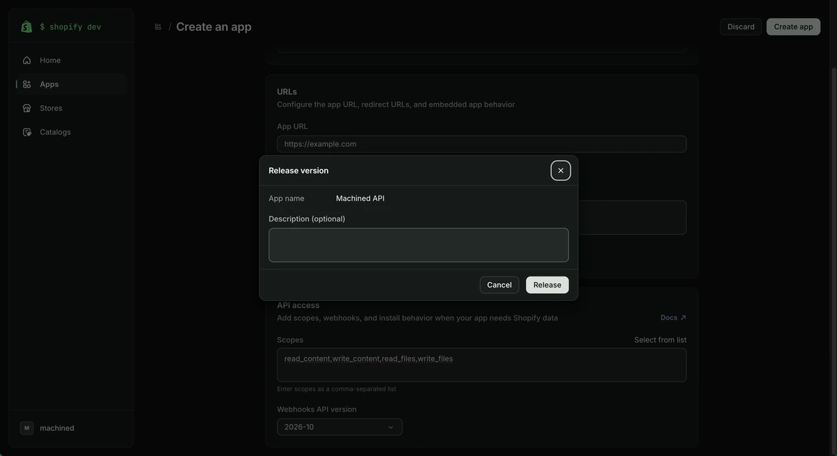 Release version dialog with the Release button