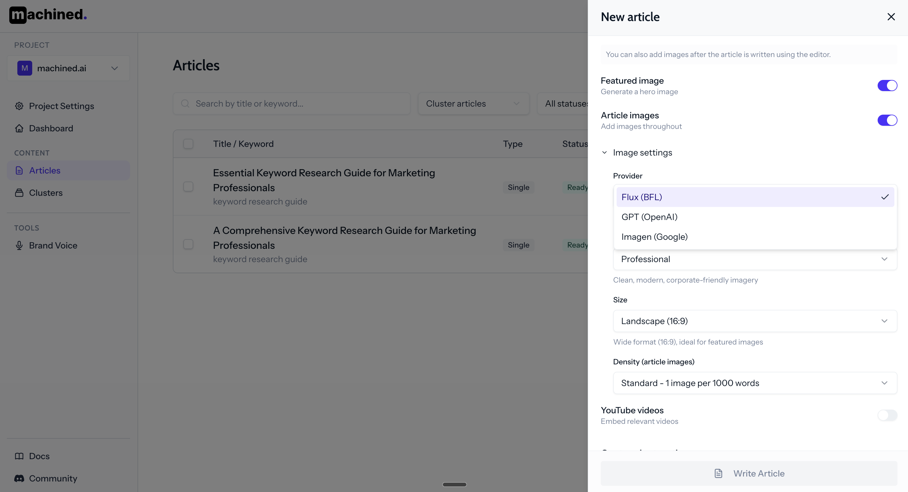 Article editor with the Media panel open on the right