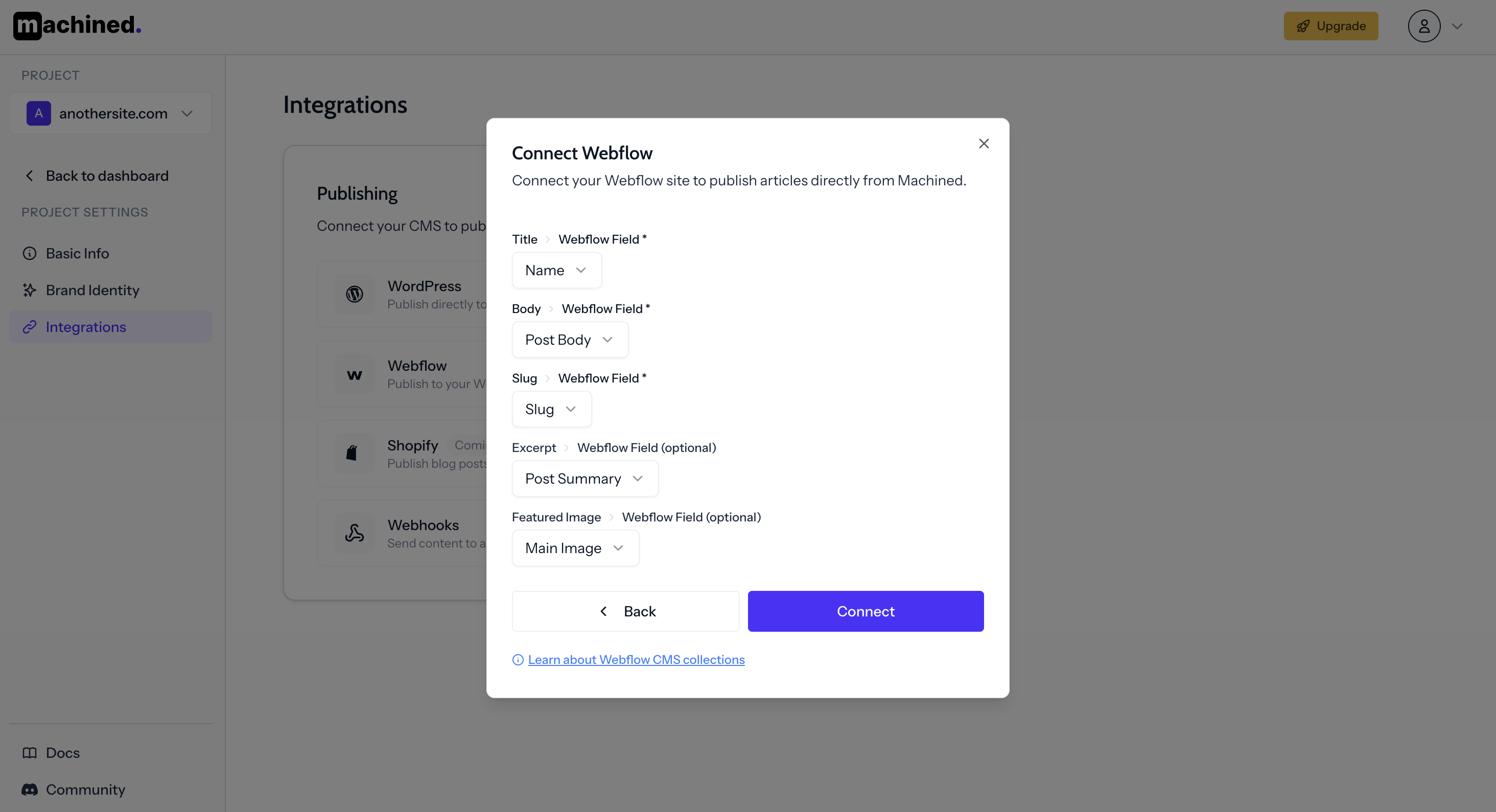 Webflow field mapping