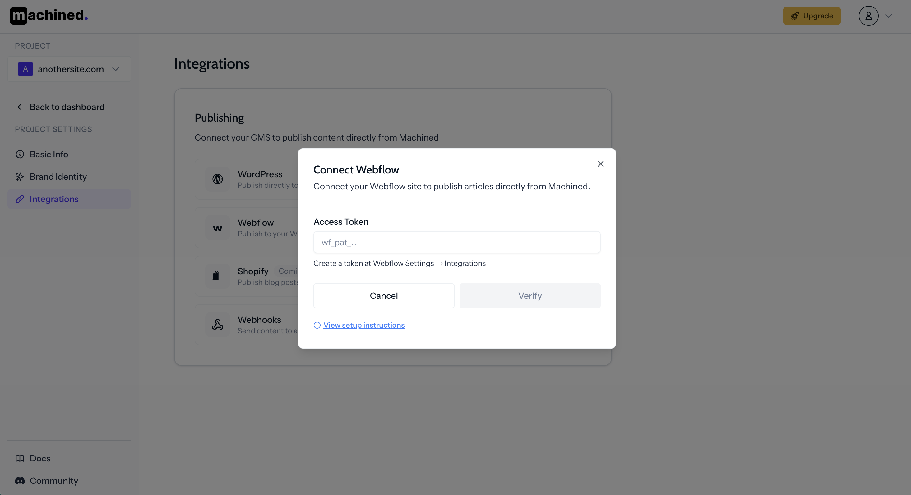 Webflow access token input