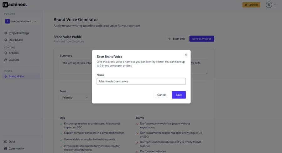 Save Brand Voice modal