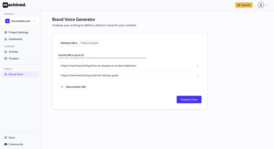 Brand Voice URLs filled in