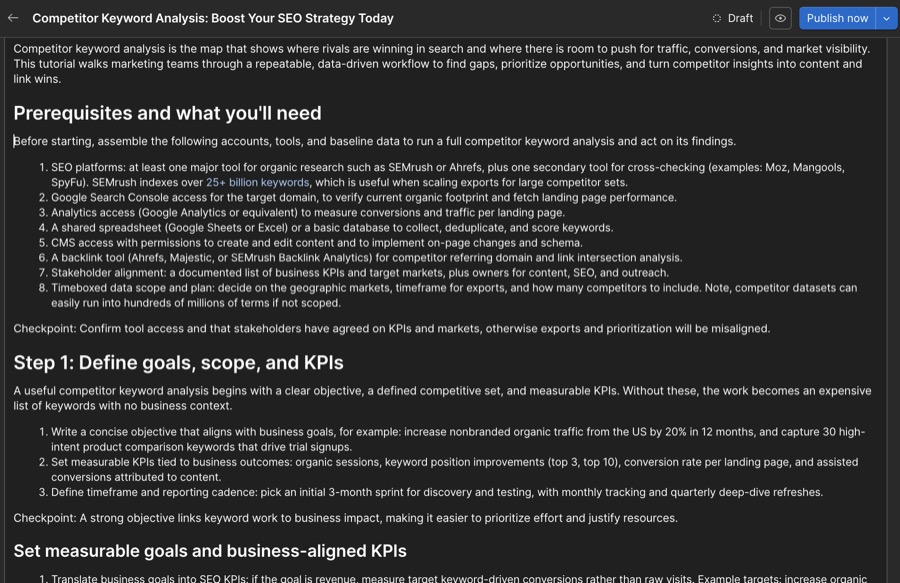 Article published and visible in Webflow