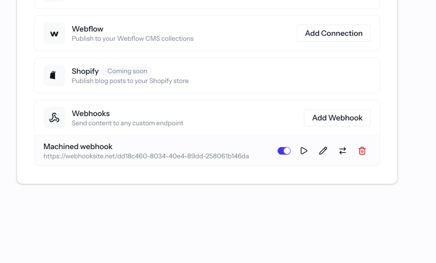 Webhook listed in the Integrations page