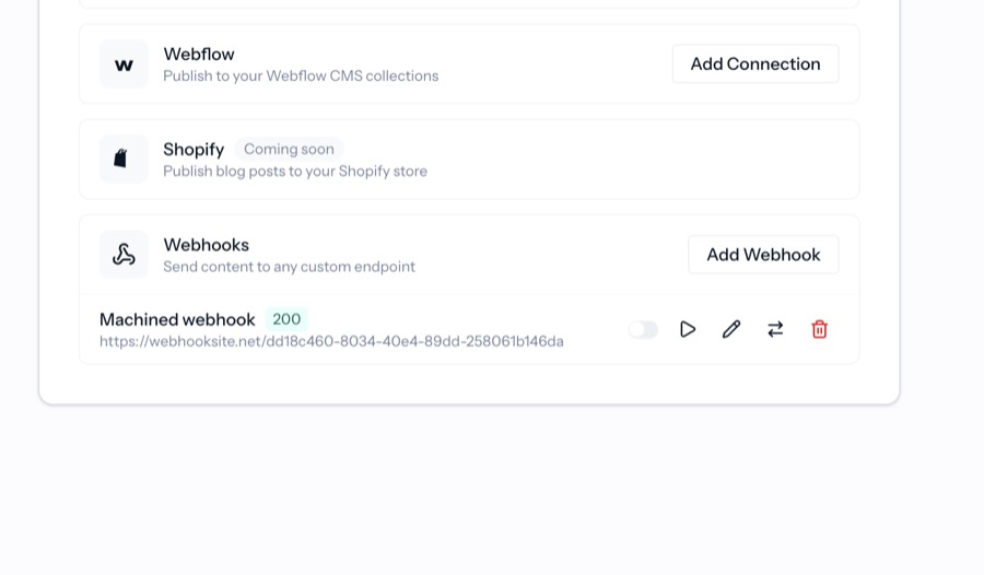Webhook showing 200 status after a successful test
