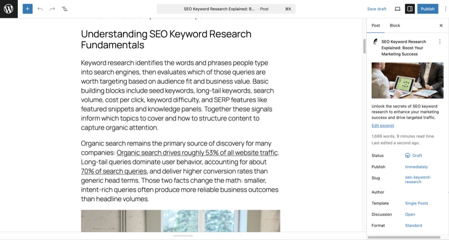 Article published and visible on WordPress