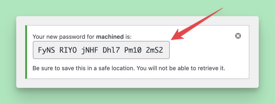Generated application password