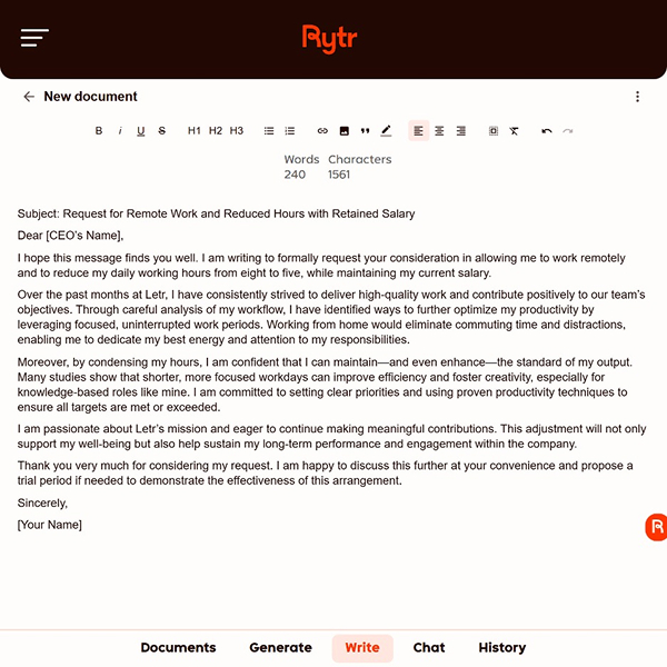 Rytr generated answer result
