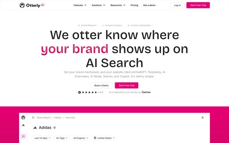 The Otterly.AI homepage, "We otter know where your brand shows up on AI Search"