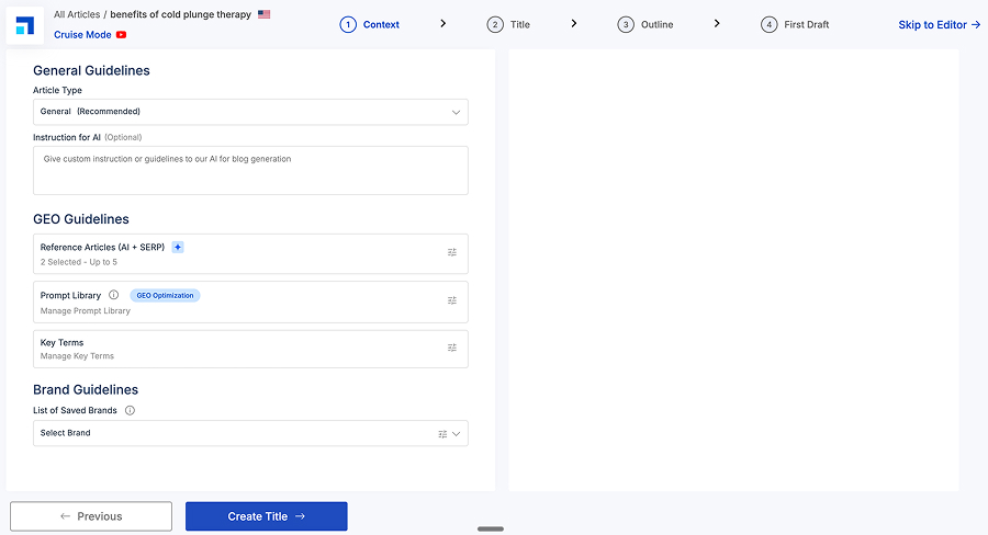 You get a good amount of control over your article settings before writing, which I liked