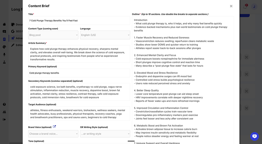 Even for one of the simpler tools, the content brief was quite comprehensive