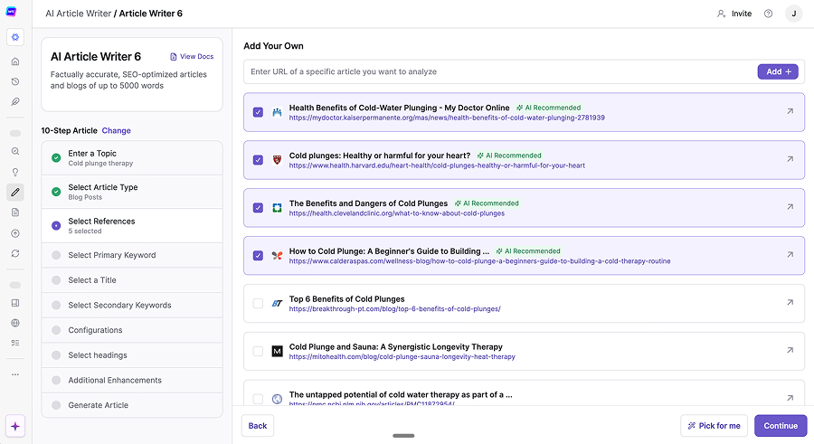 The research feature pulled relevant citations and presented them alongside practical recommendations
